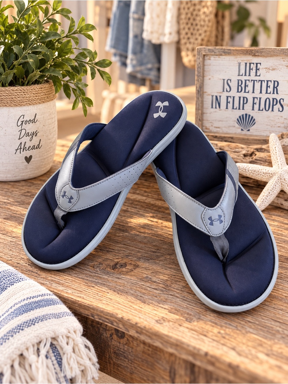 Under Armour Navy and Gray Men's Flip-Flop Sandals